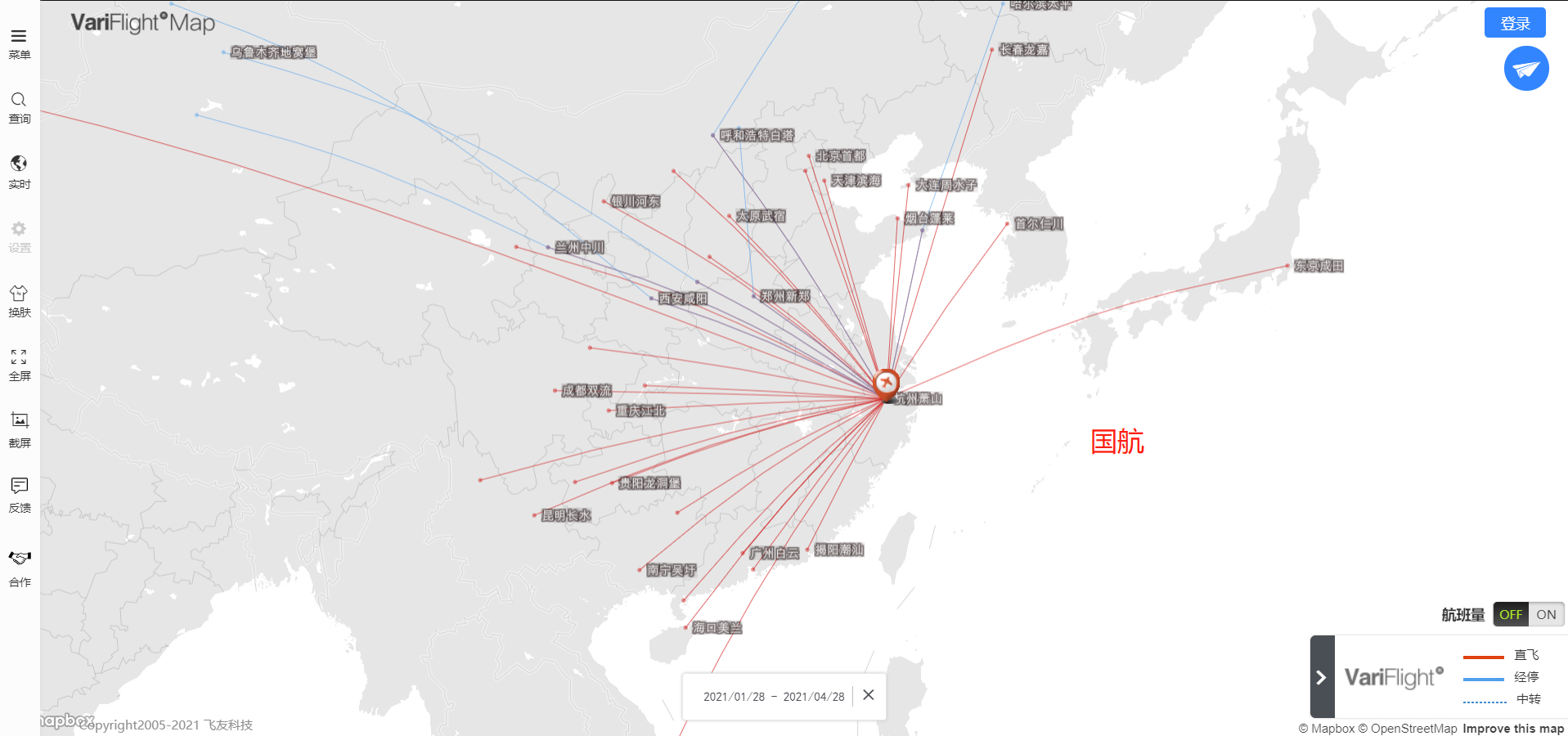 0571杭州攒哪家里程hgh出发国航东航南航海航航线图汇总