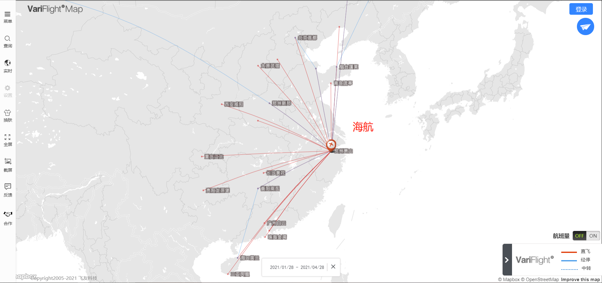 0571杭州攒哪家里程hgh出发国航东航南航海航航线图汇总