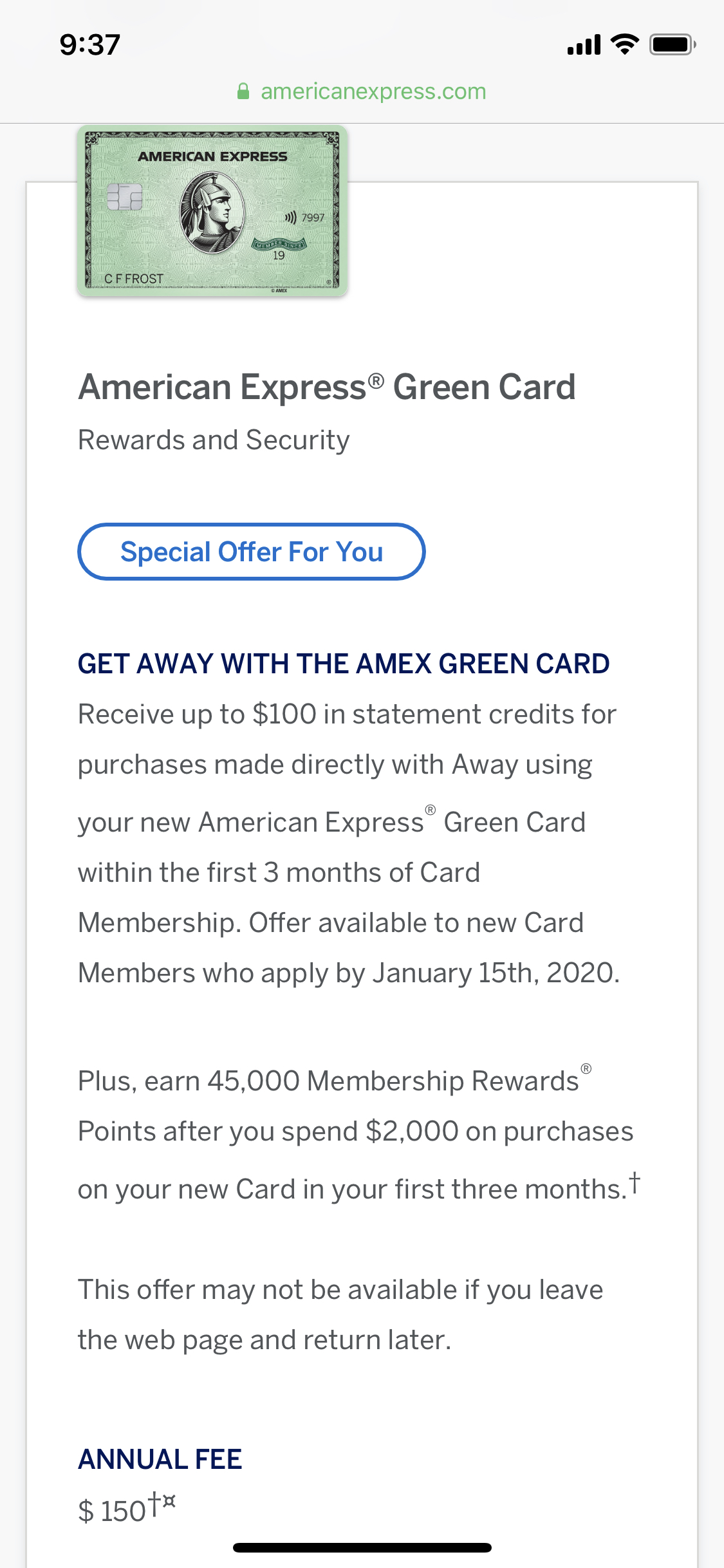 °Amex Green Card