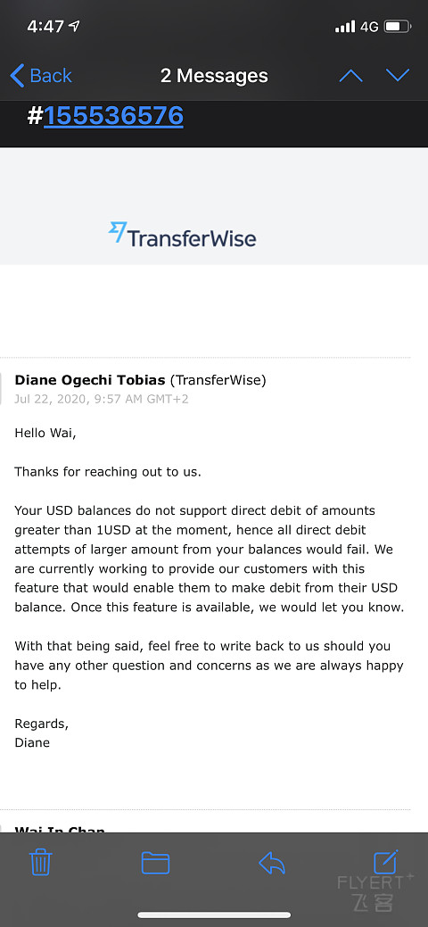 Transferwise支持美元DirectDebit