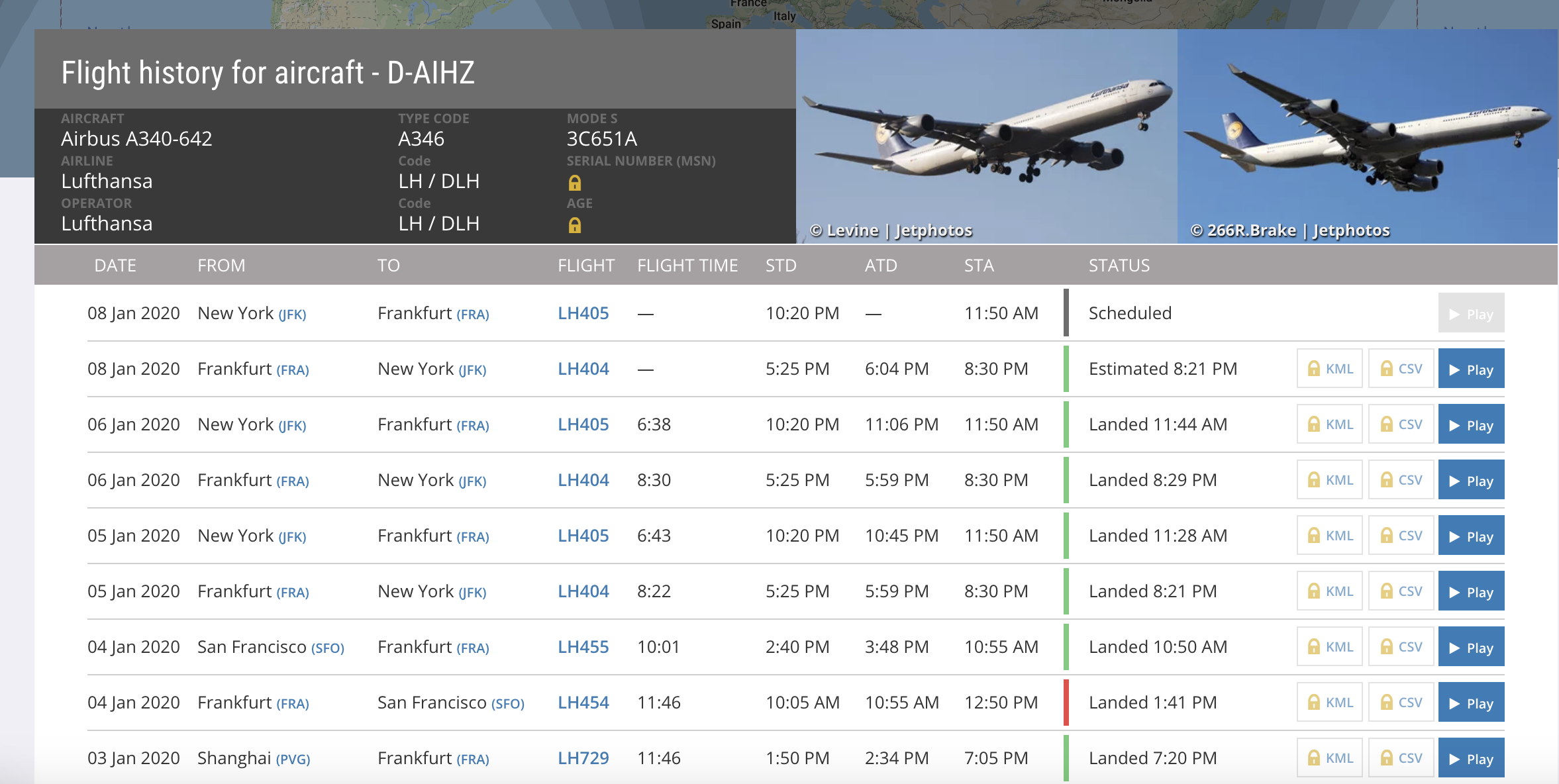 LH biz LH721 LH 404 PEK-FRA-JFK