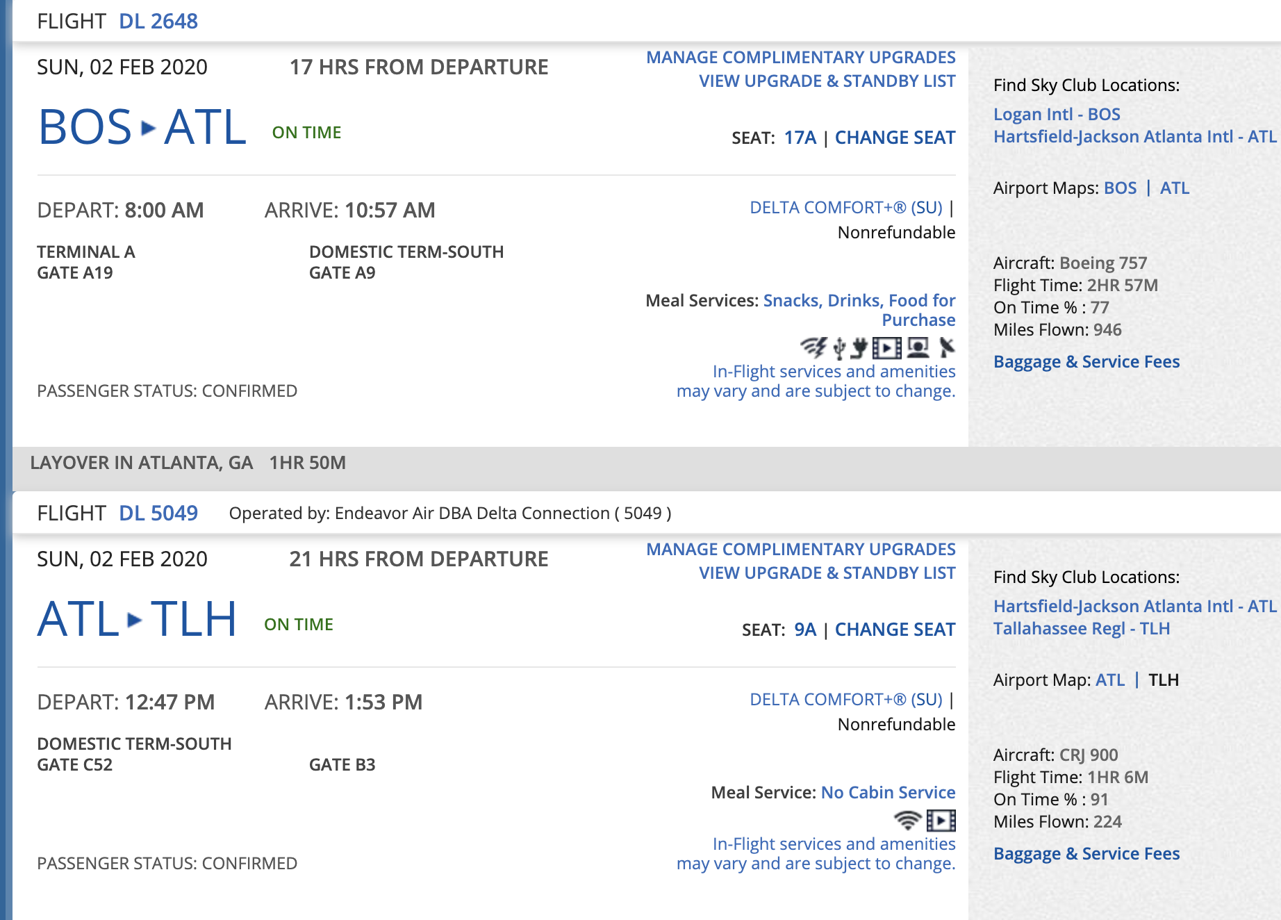 B752+CRJ9飬BOS-ATL-TLH Delta Comfort+ Ŷ