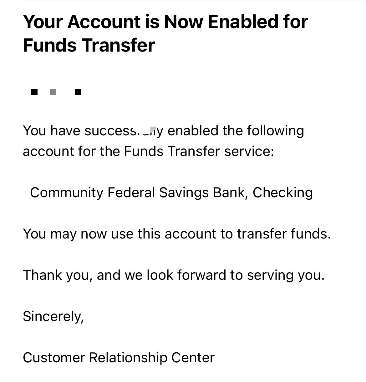 关于  Community Federal Savings Bank, Checking