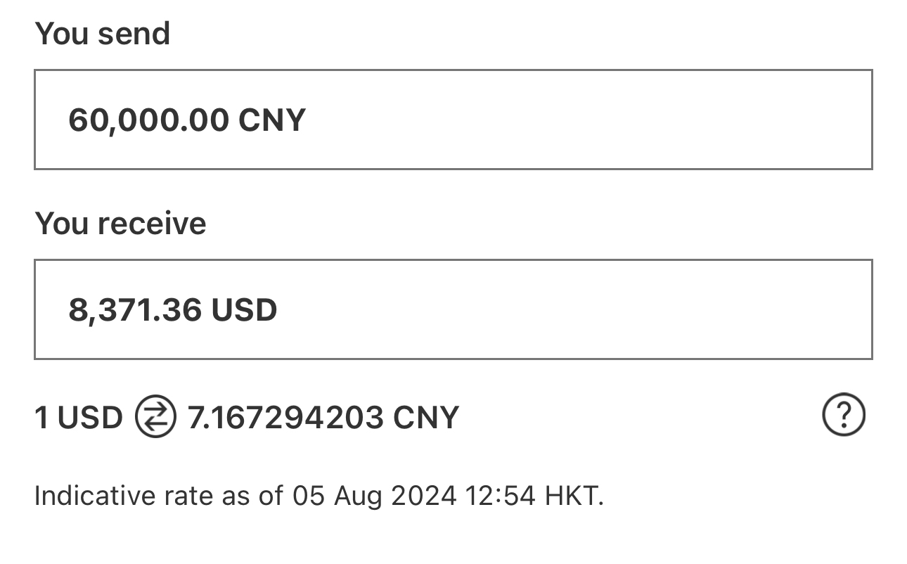 HSBC HK vs BOCHK CNH/USD之汇率差如下