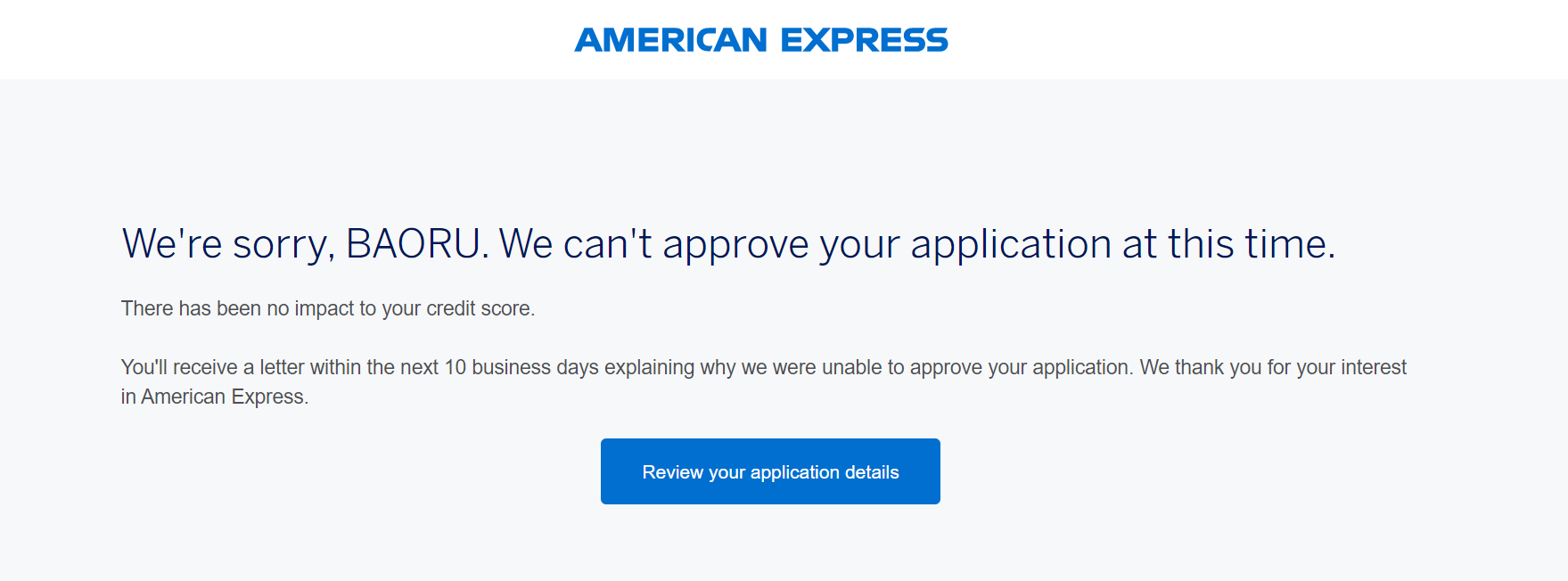 AMEXͨ can't approve your application