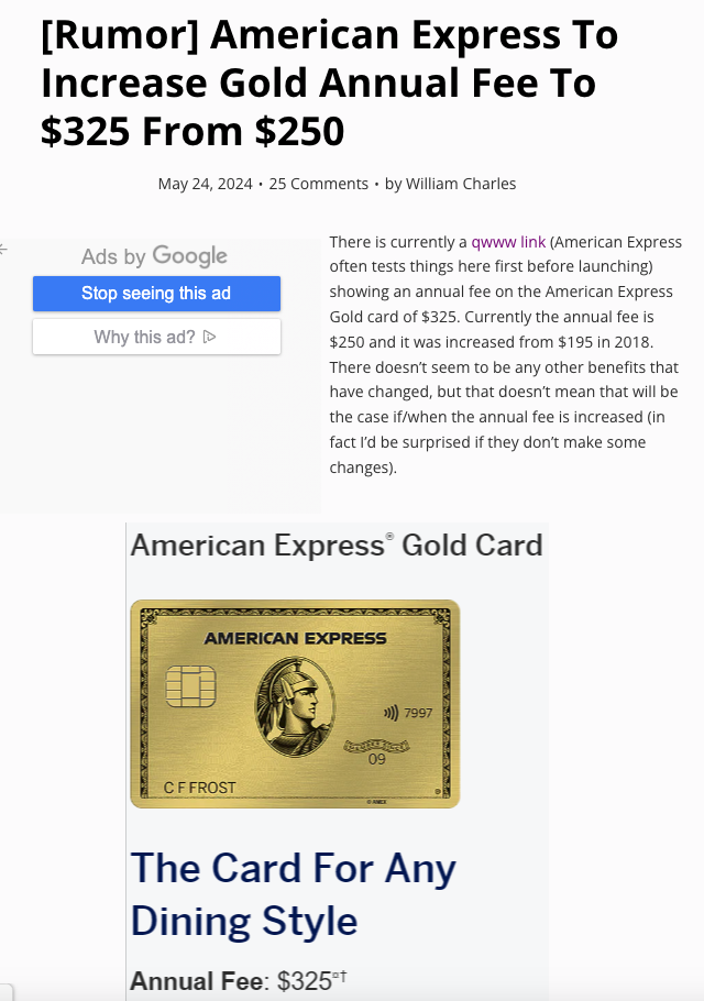 , American Express To Increase Gold Annual Fee To 5 From 0